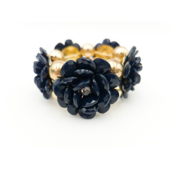 Chelsea NYC Blue Acrylic Rhinestone Flowers Bracelet & Earrings Set Statement - Picture 3 of 7